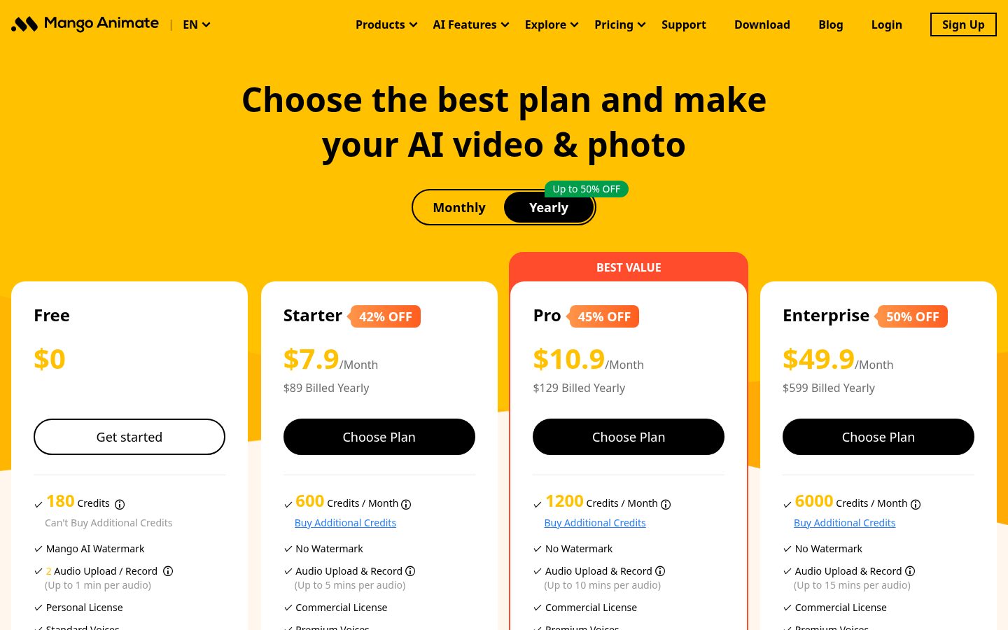 Mango Animate Pricing