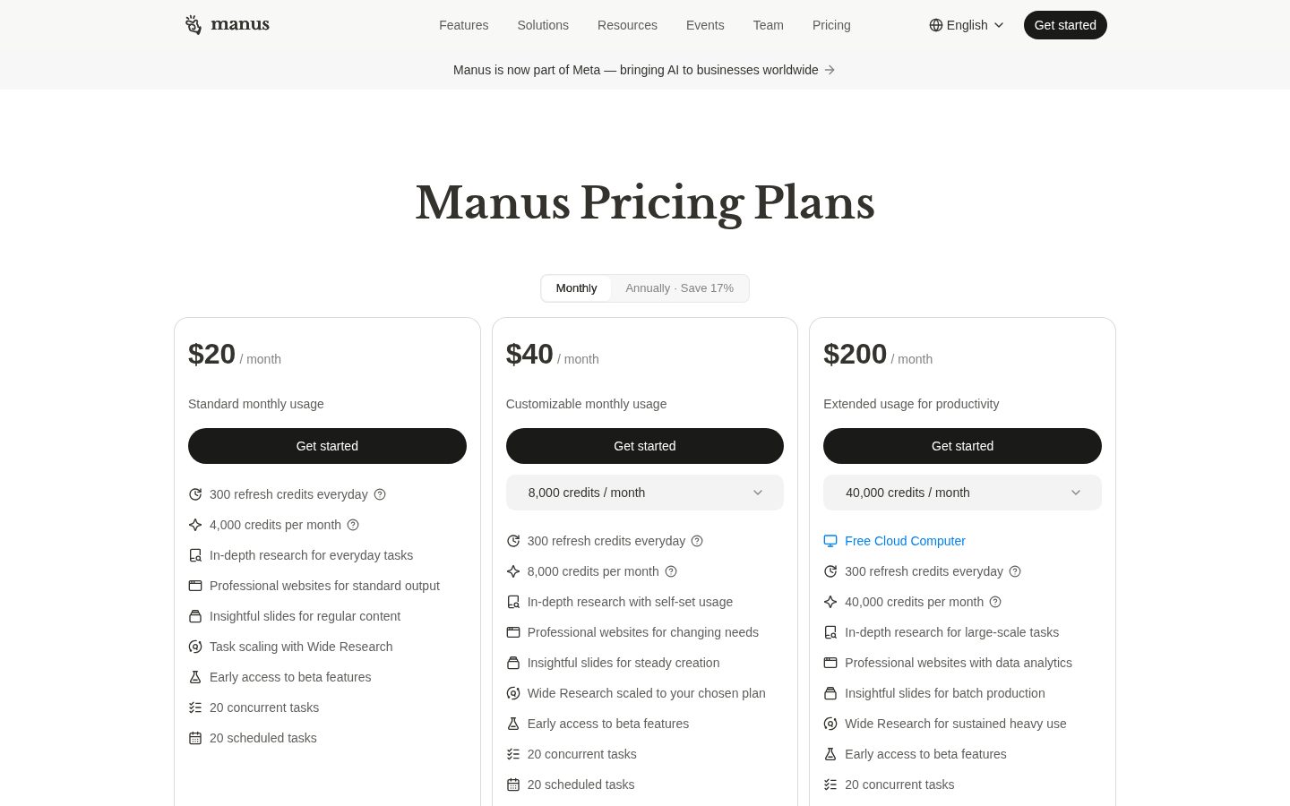 Manus Skills Pricing