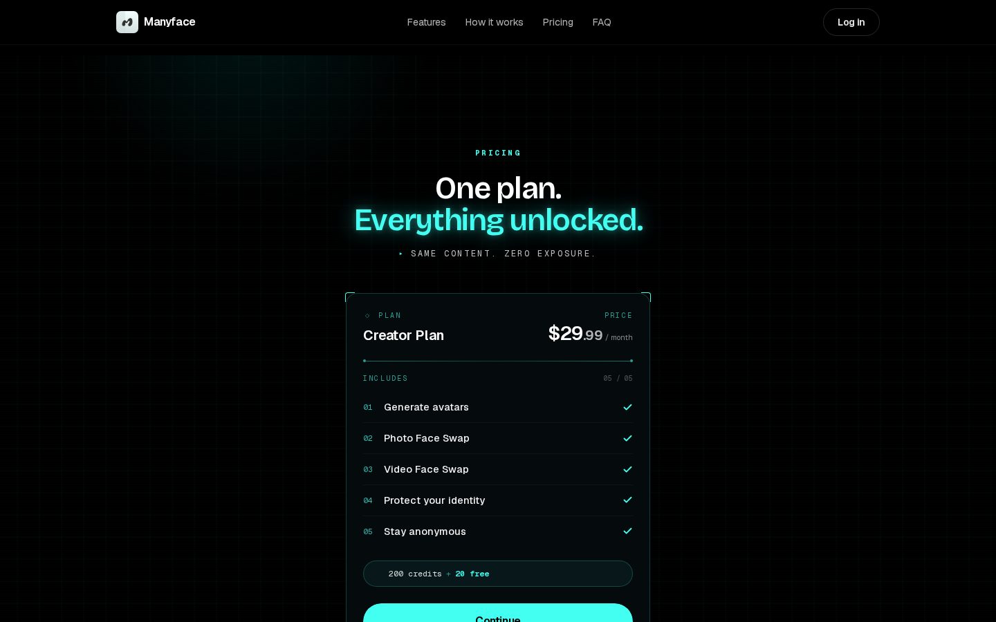 ManyFace Pricing
