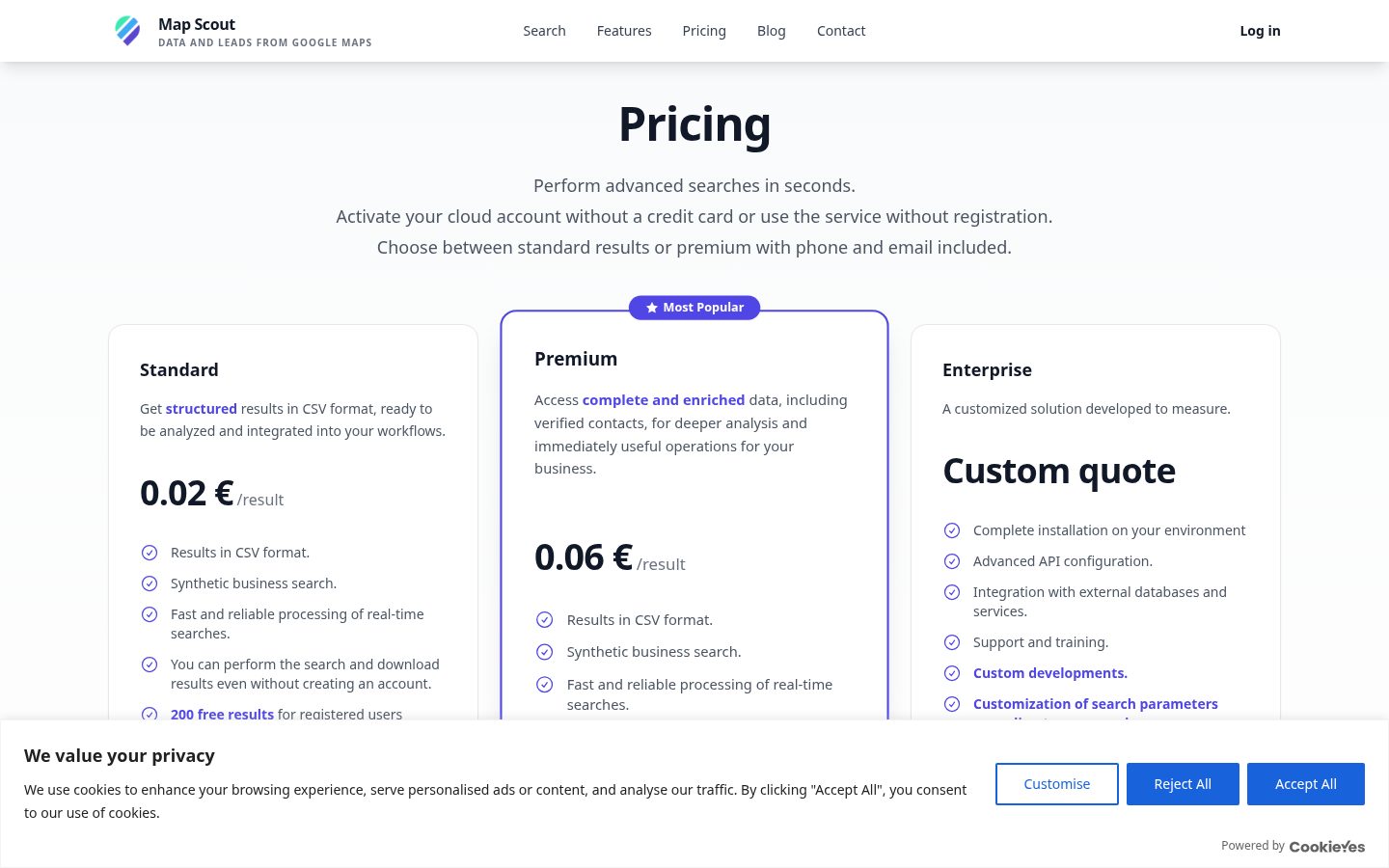 Map Scout Pricing