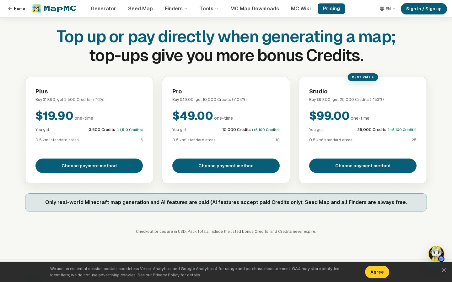 MapMC Pricing