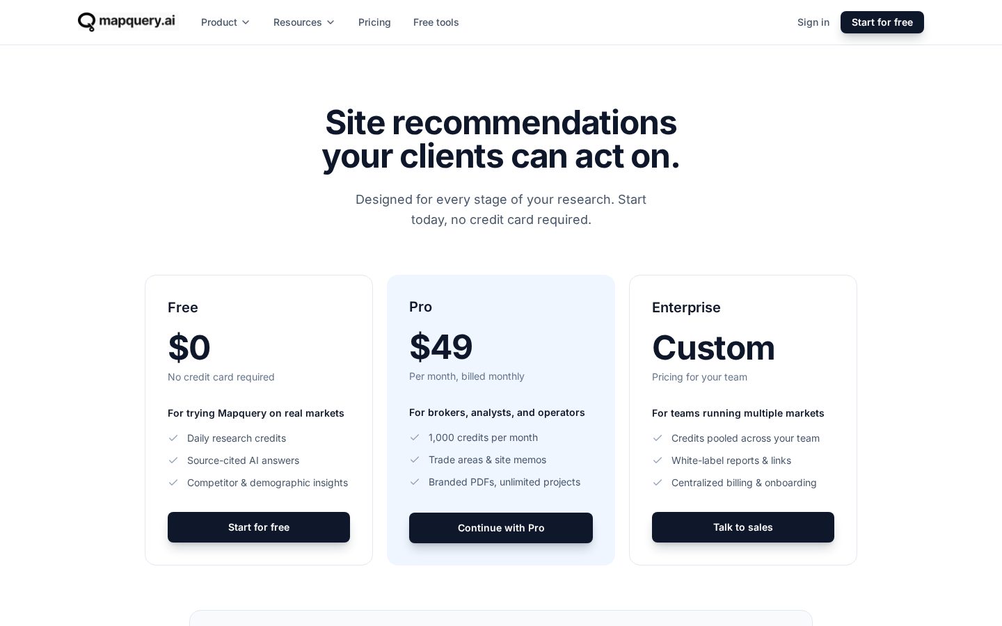 Mapquery.ai Pricing