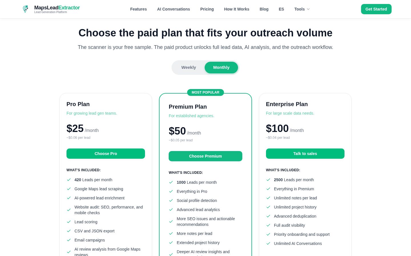 MapsLeadExtractor Pricing