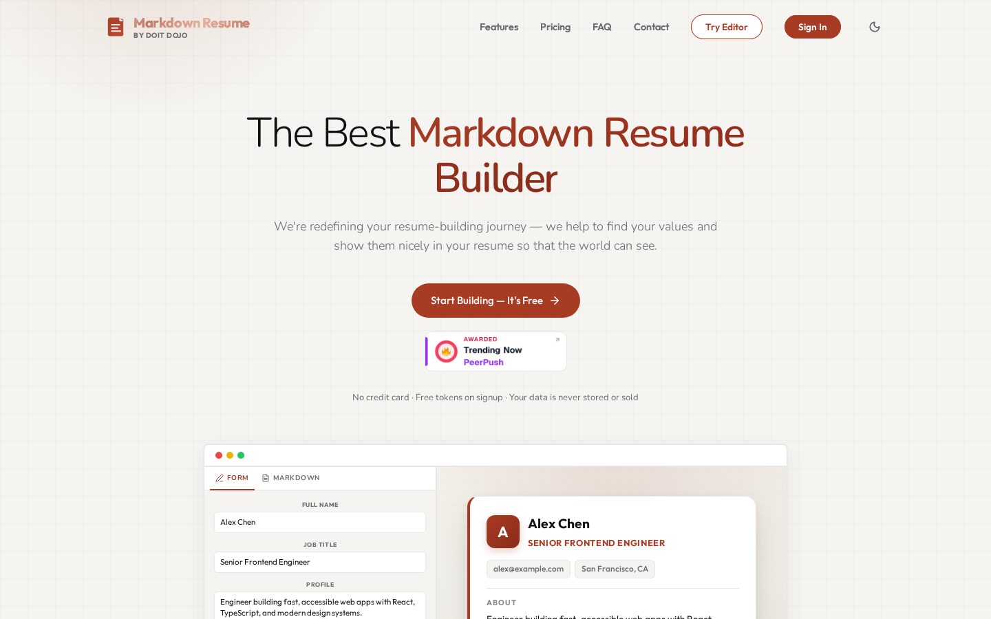 Markdown Resume App Homepage