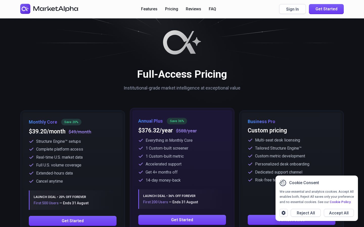 MarketAlpha Pricing