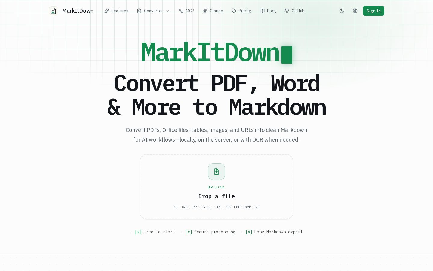MarkItDown Homepage