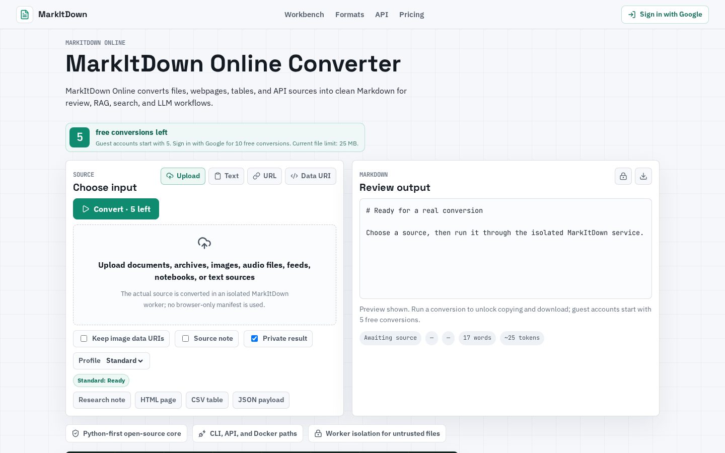 MarkItDown Online Homepage