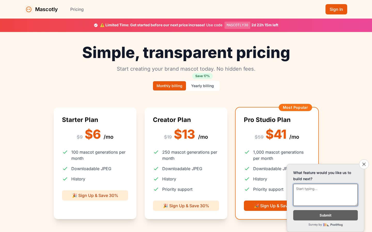Mascotly Pricing