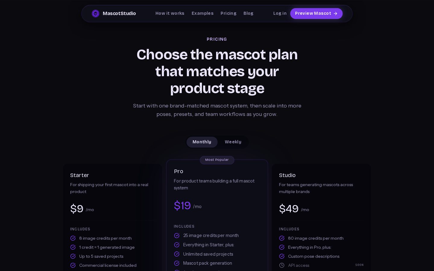 MascotStudio Pricing