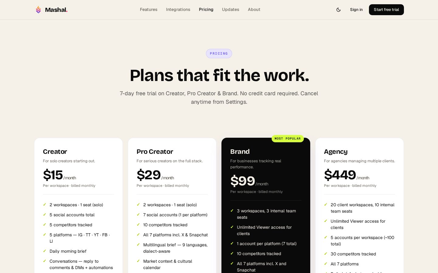 Mashal Pricing