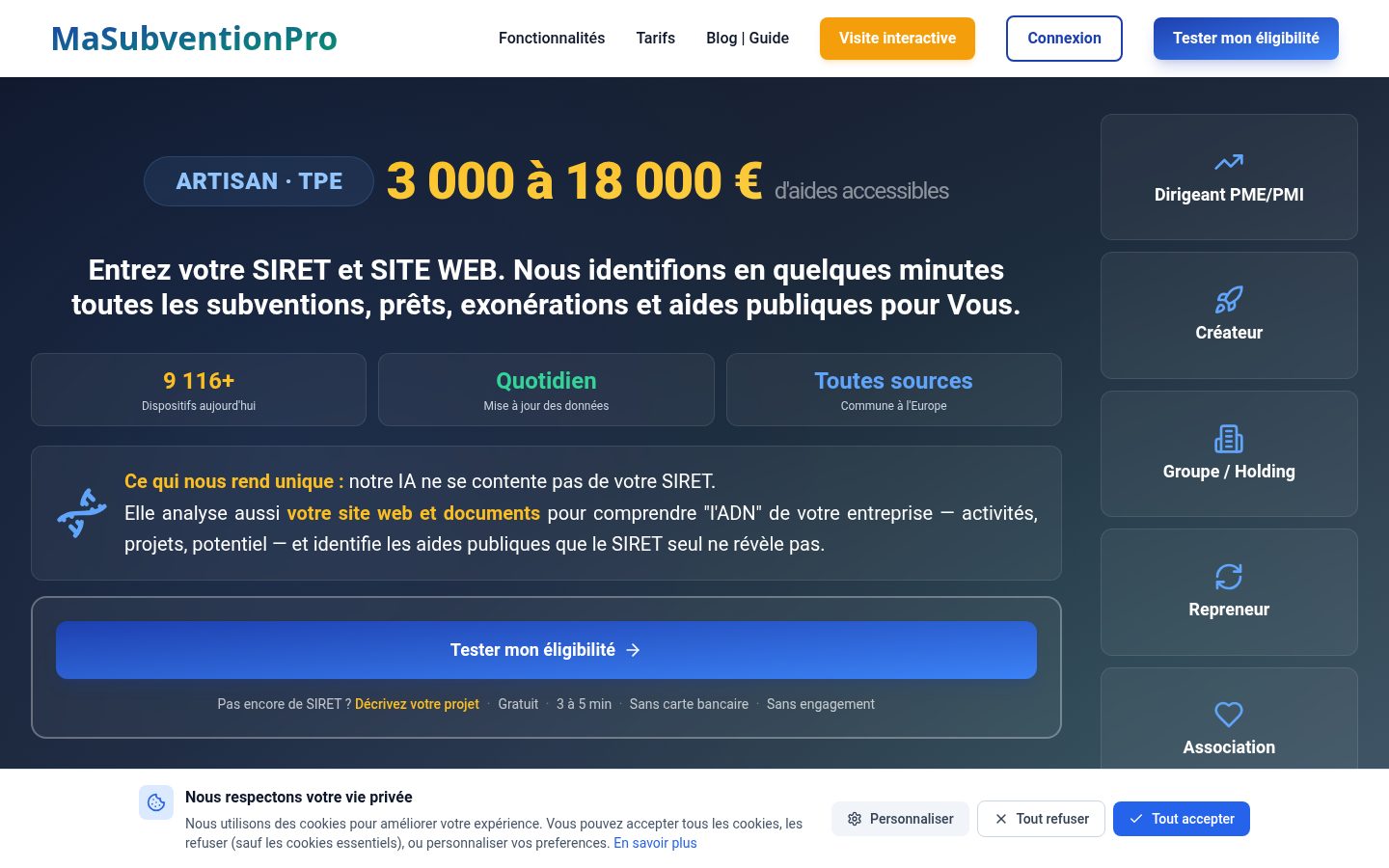 MaSubventionPro Homepage