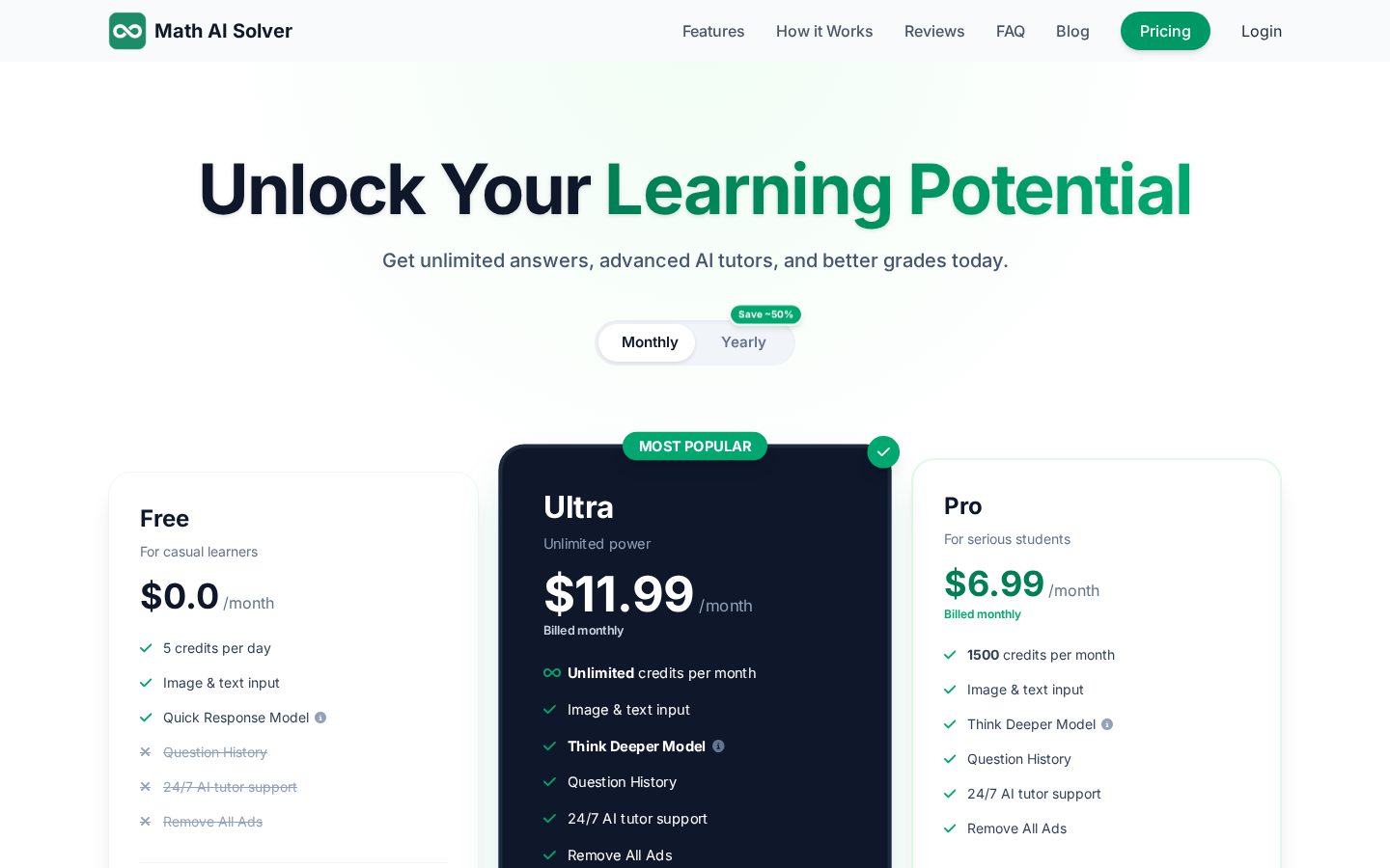 Math AI Solver Pricing