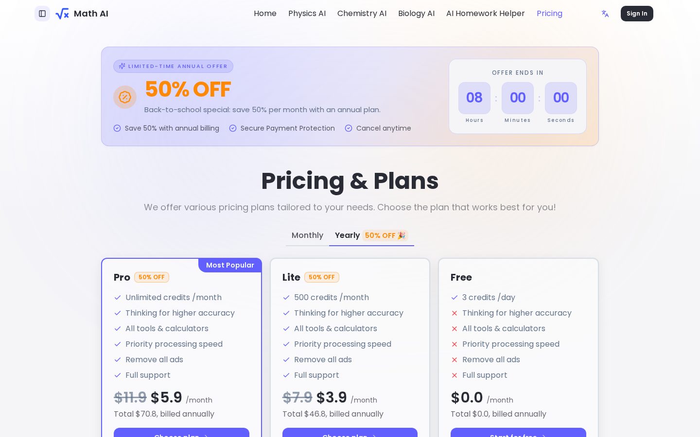 MathGPT AI Pricing