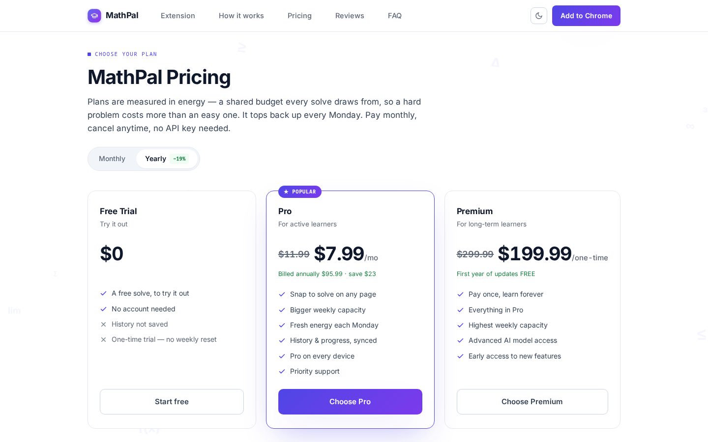 MathPal Pricing