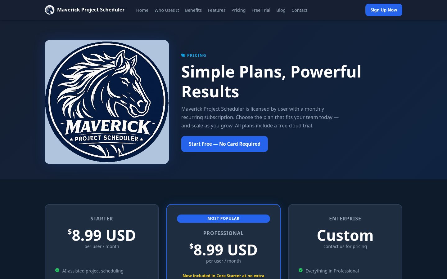 Maverick Project Scheduler Pricing