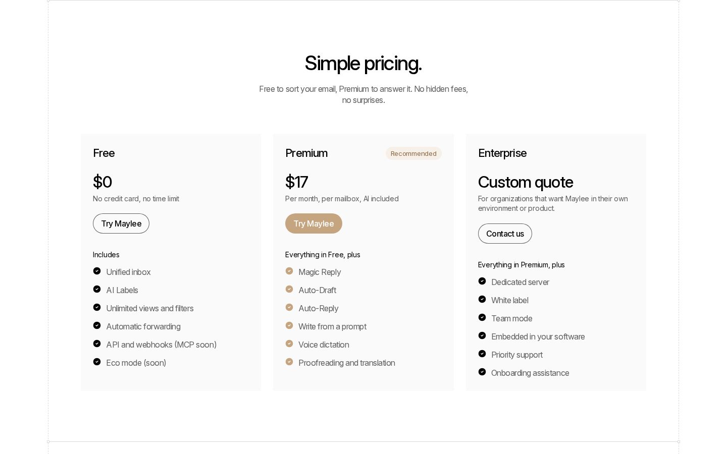 Maylee Pricing
