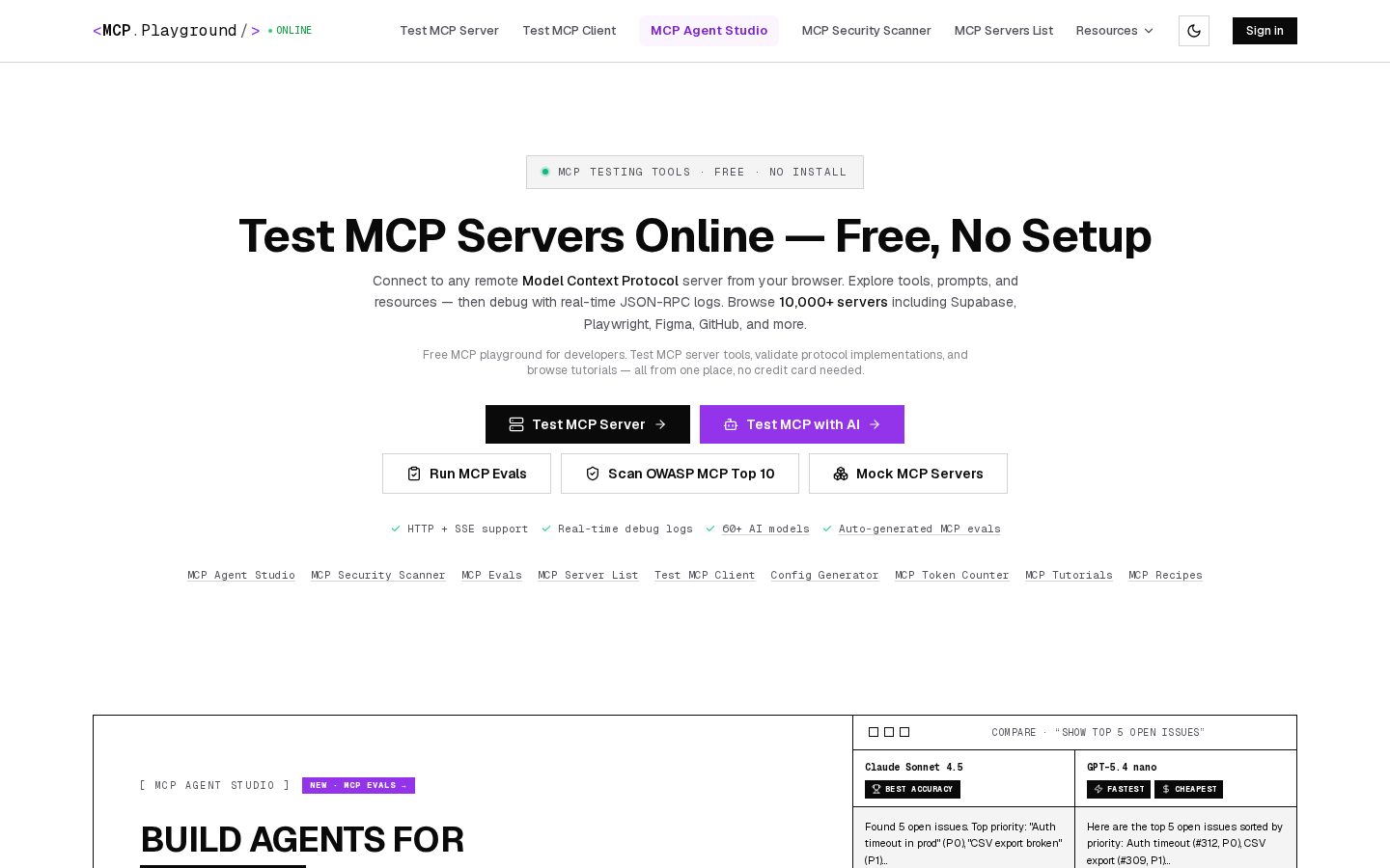 MCP Playground Online Homepage