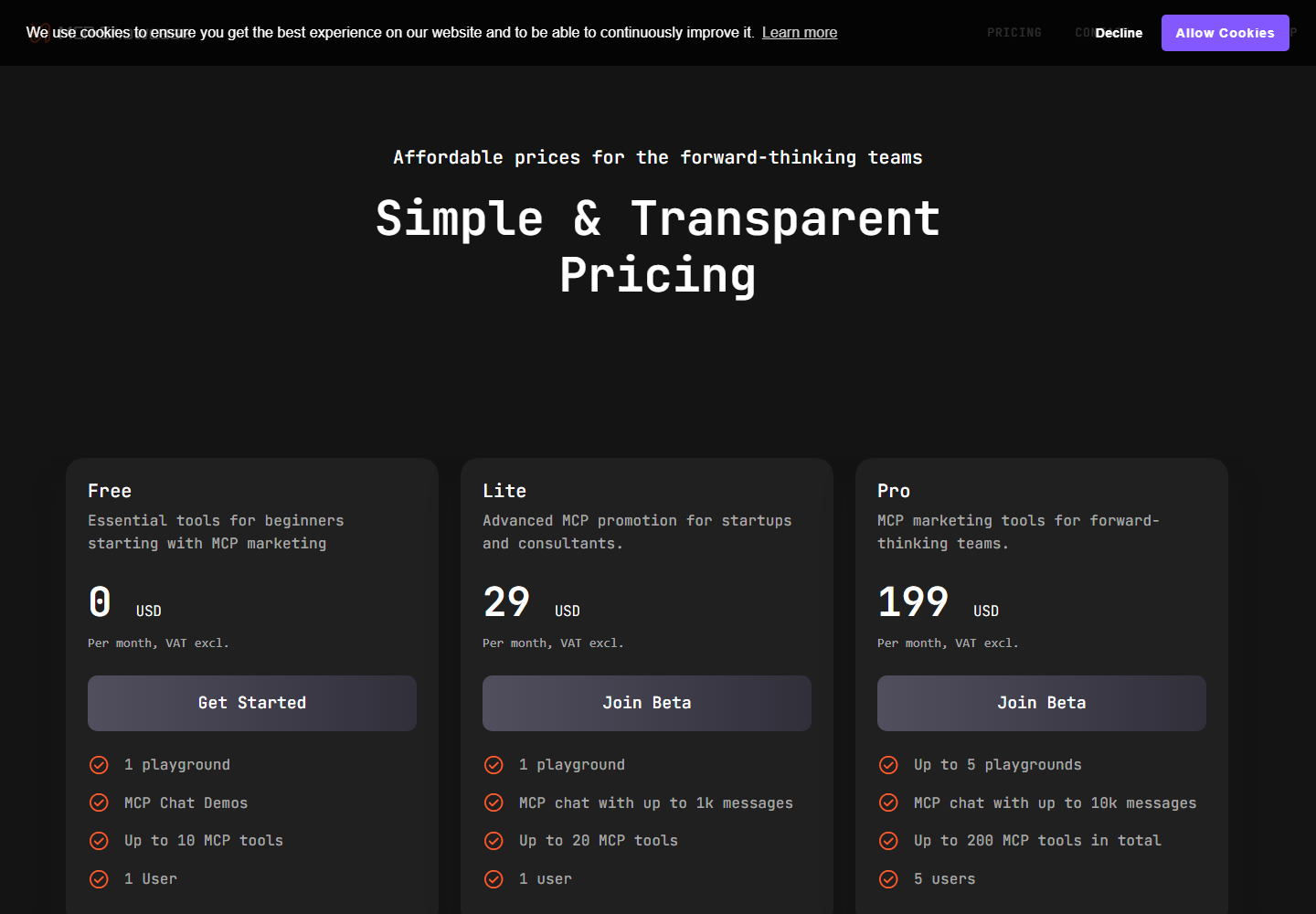 MCP Showcase pricing