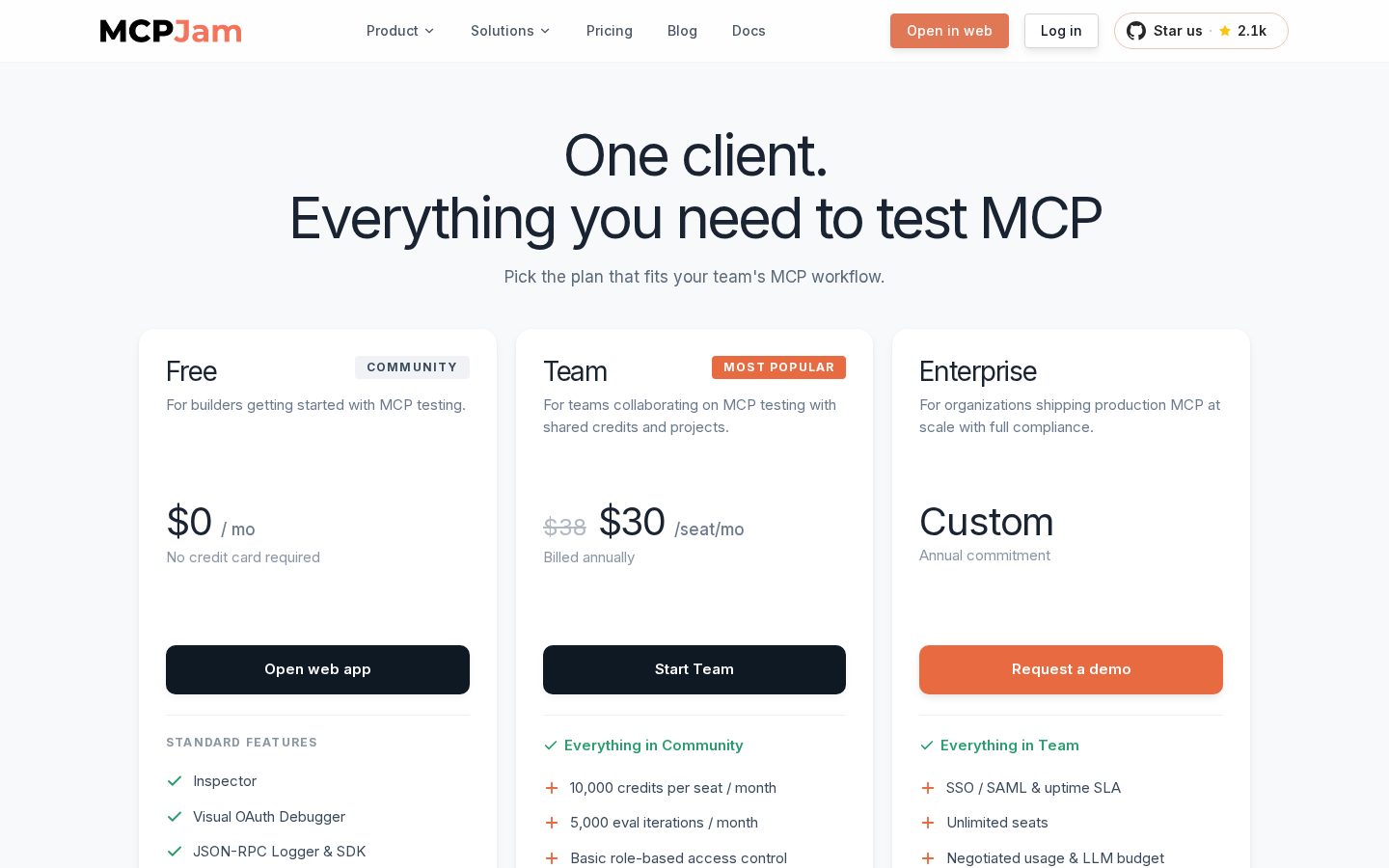 MCPJam Inspector Pricing