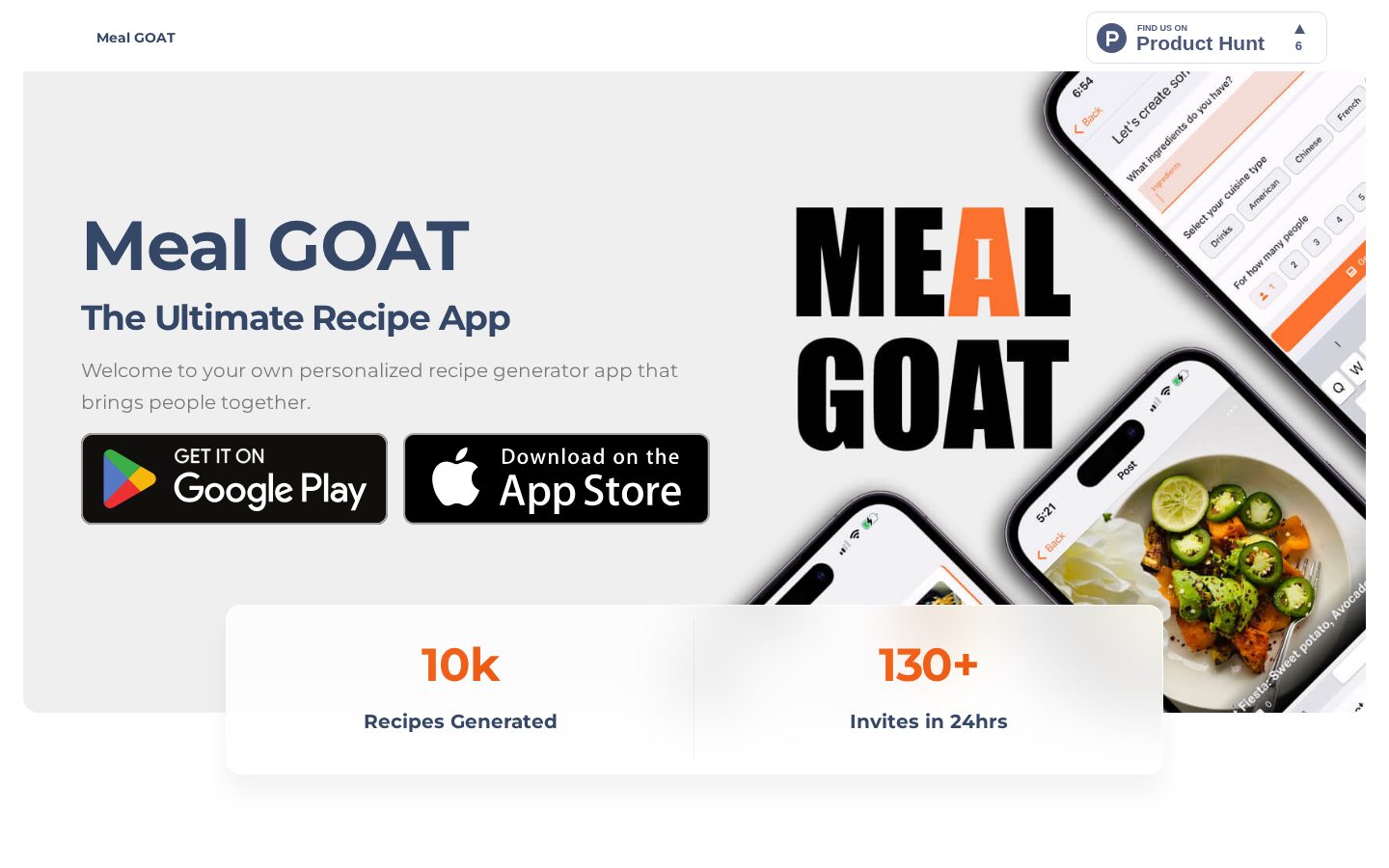 Meal GOAT Homepage
