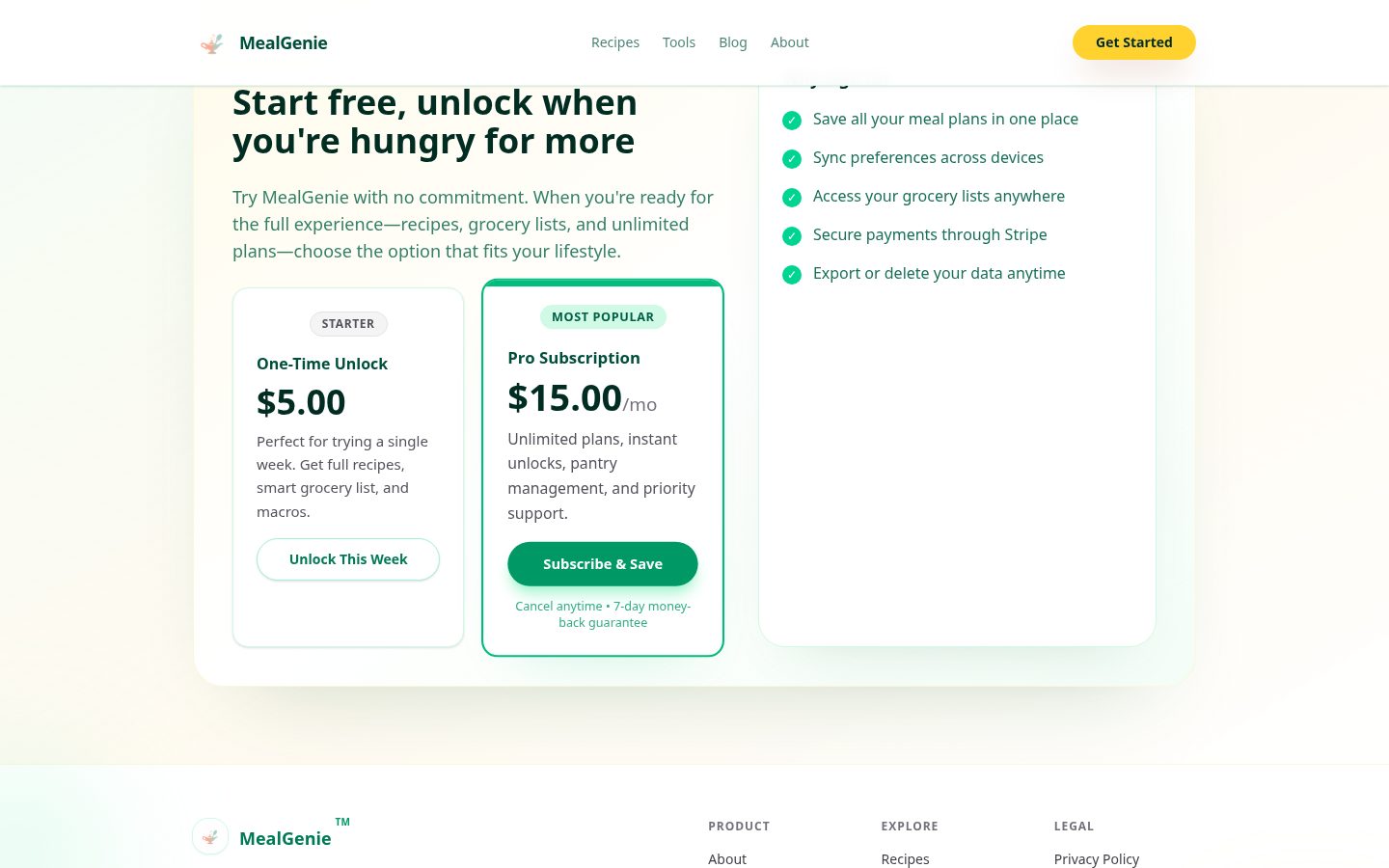 MealGenie Pricing