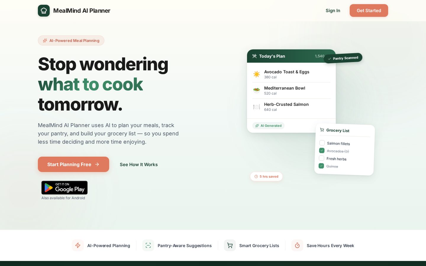 MealMind AI Planner Homepage