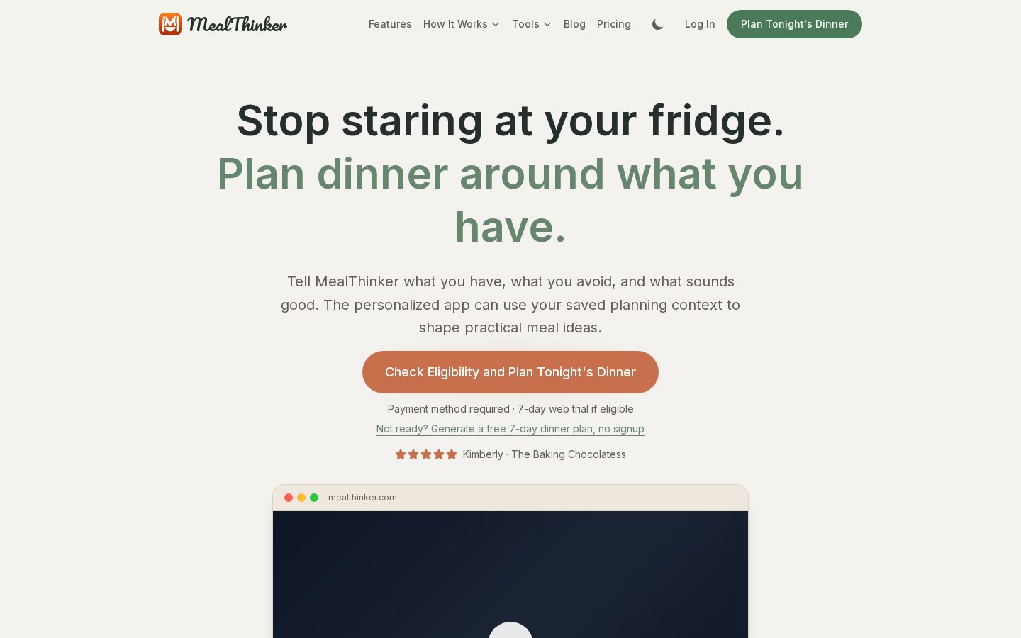 MealThinker Homepage