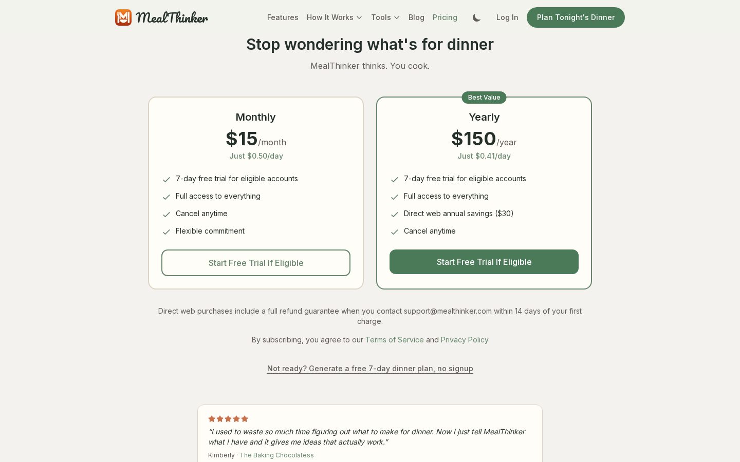 MealThinker Pricing