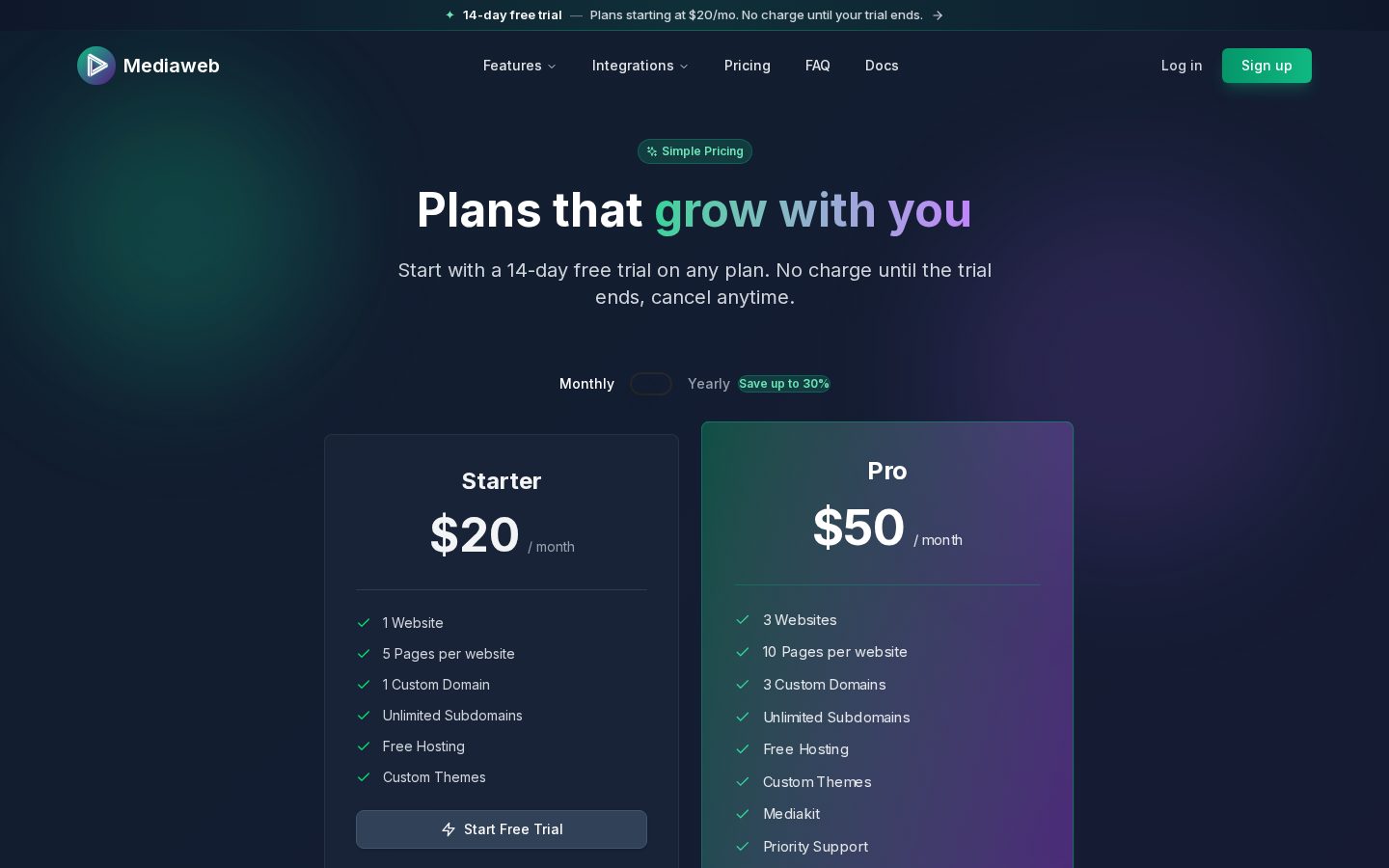 Mediaweb Pricing