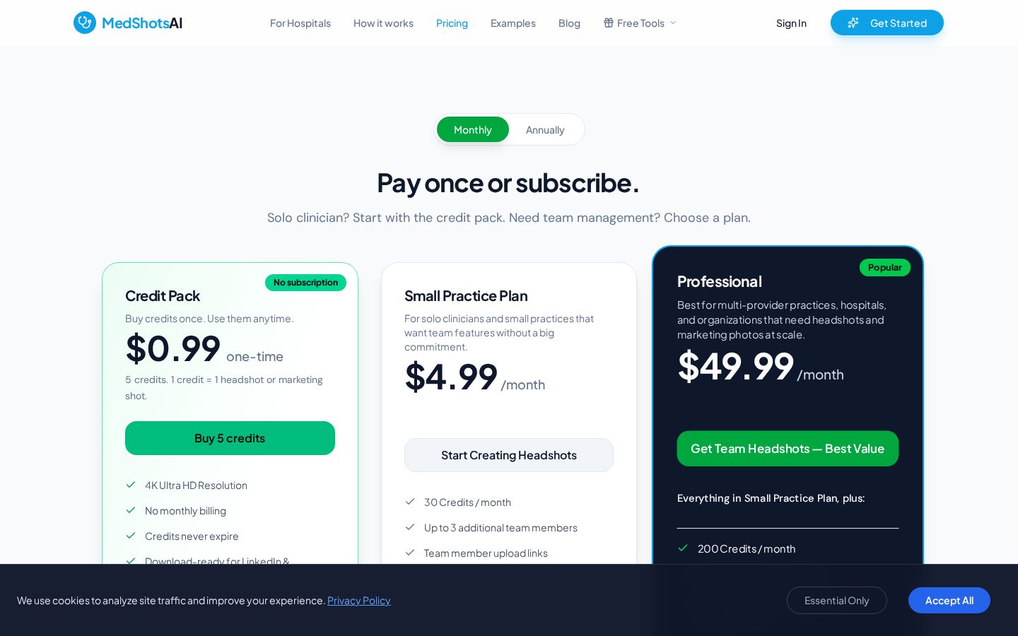 Medshots AI Pricing
