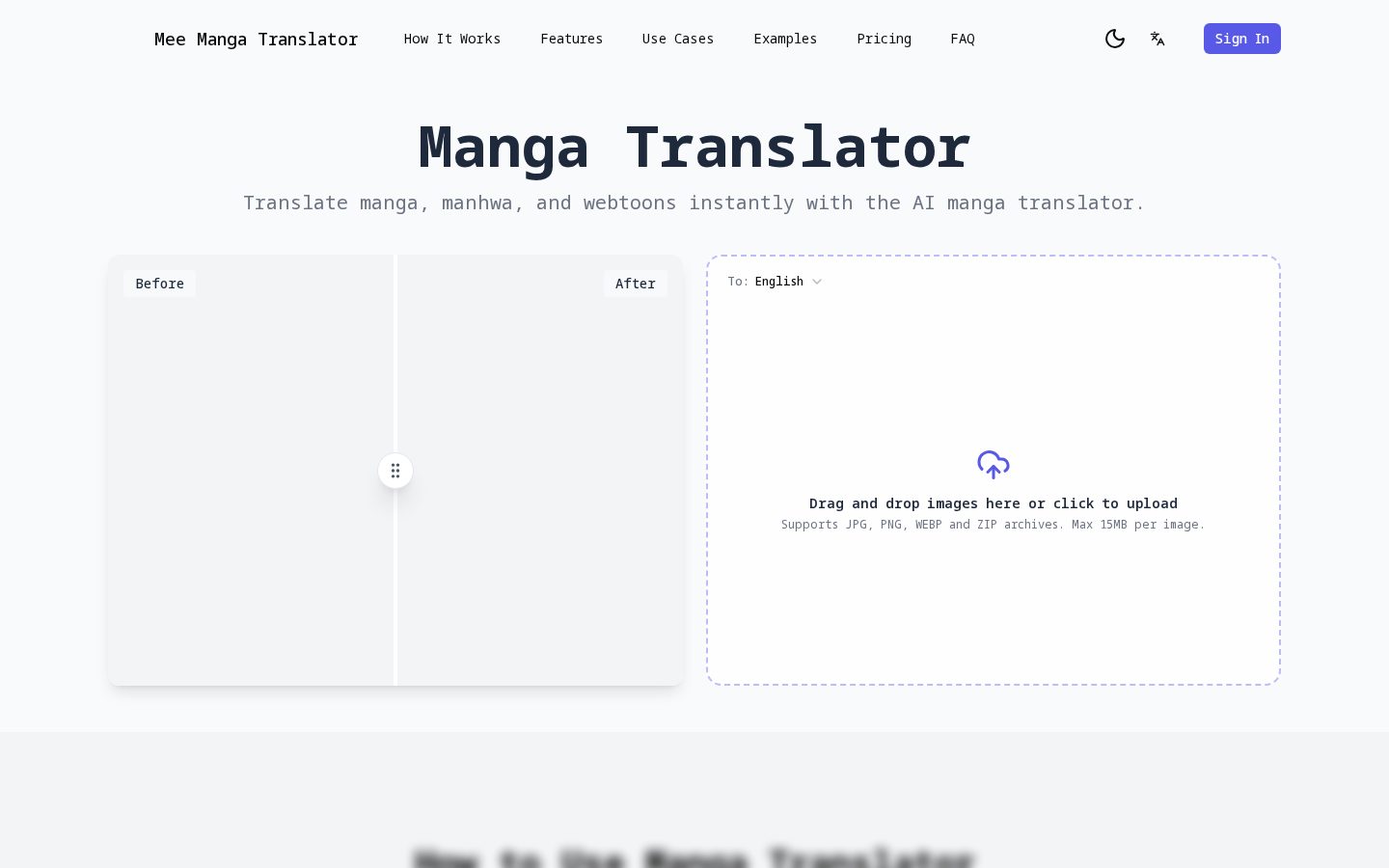 Mee Manga Translator Homepage