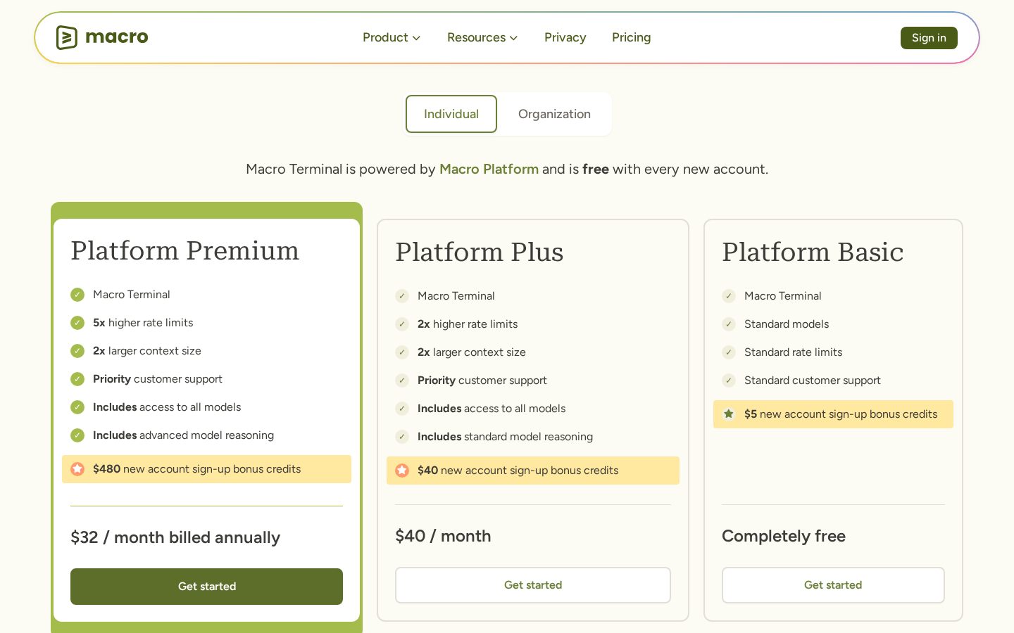 Meet Macro Terminal Pricing