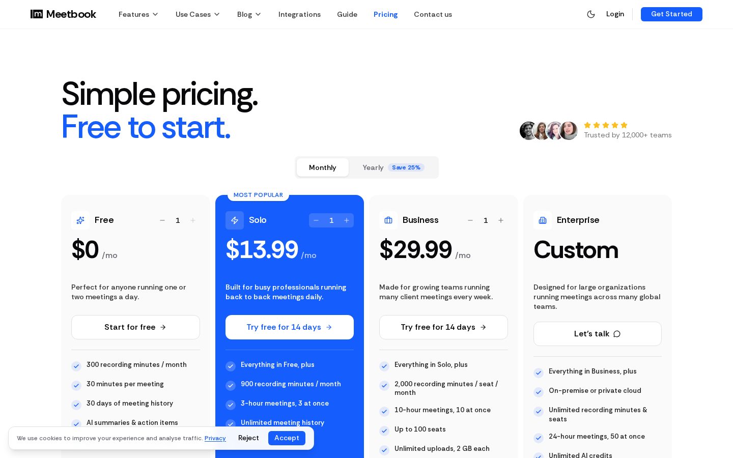 Meetbook Pricing