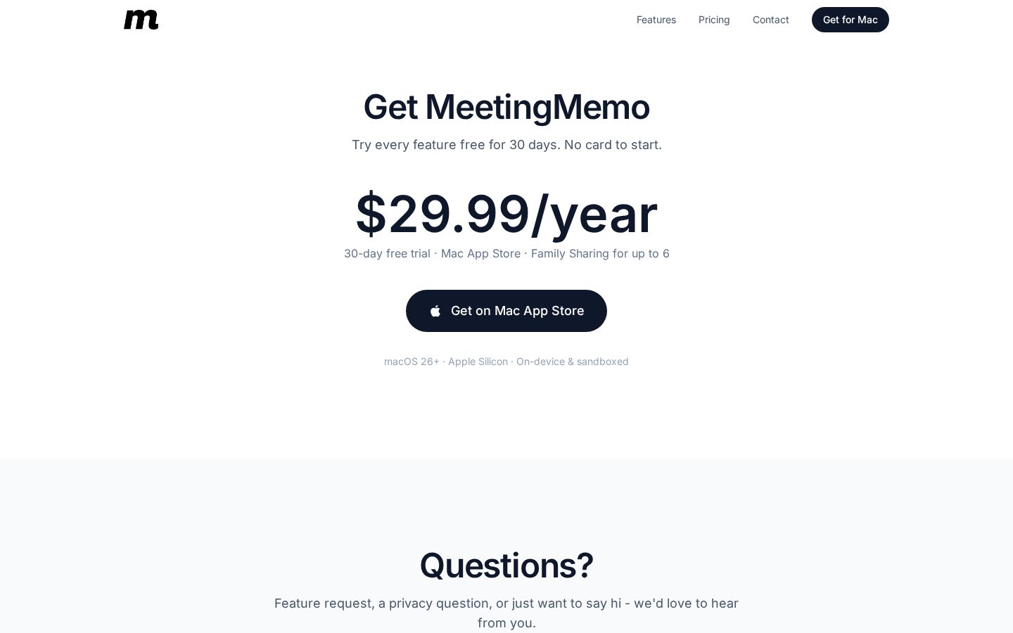 MeetingMemo for Mac Pricing