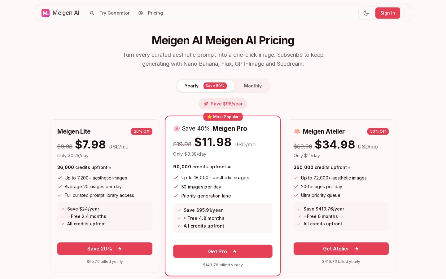 Meigen AI Pricing