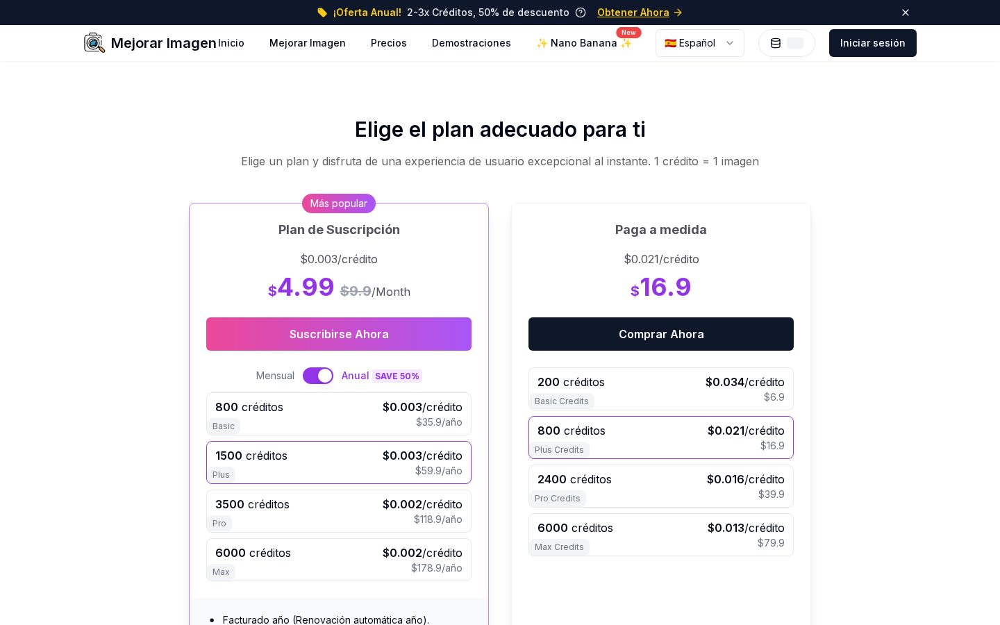 Mejorar Imagen Pricing