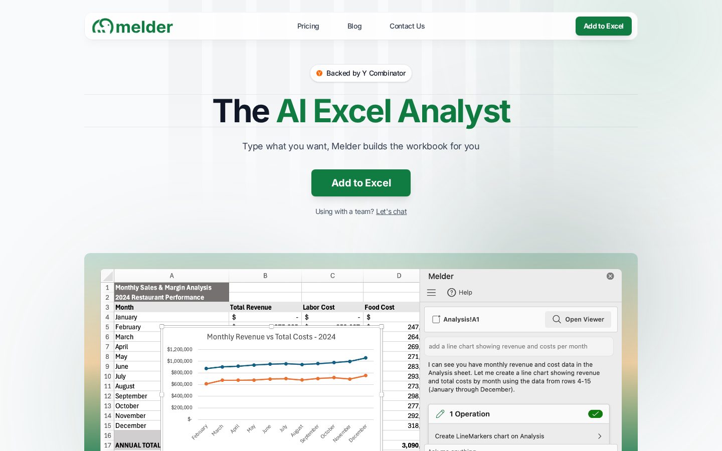 Melder - AI for Excel Homepage