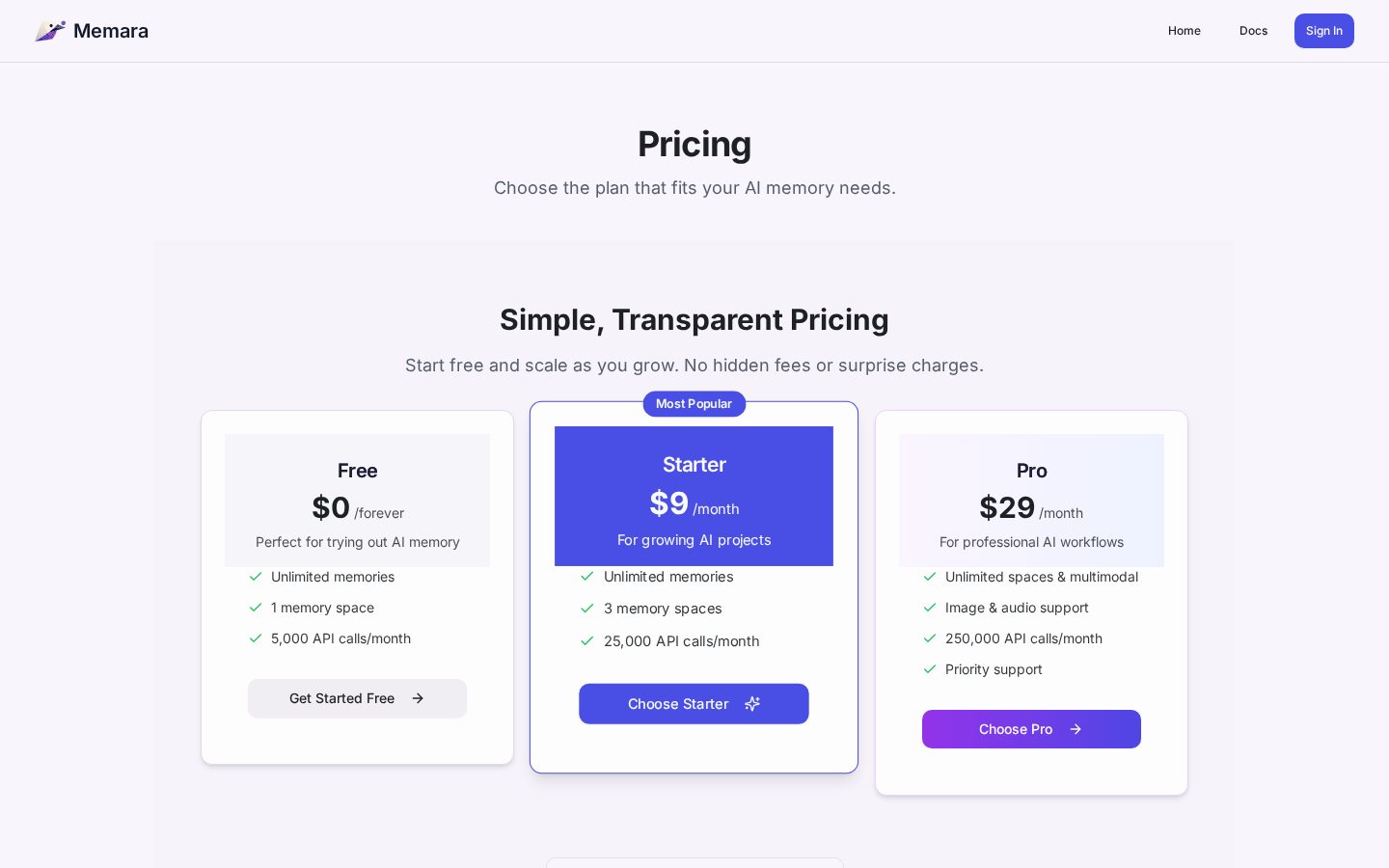 Memara Pricing