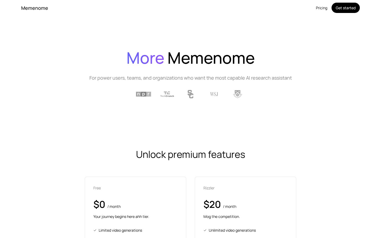Memenome Pricing