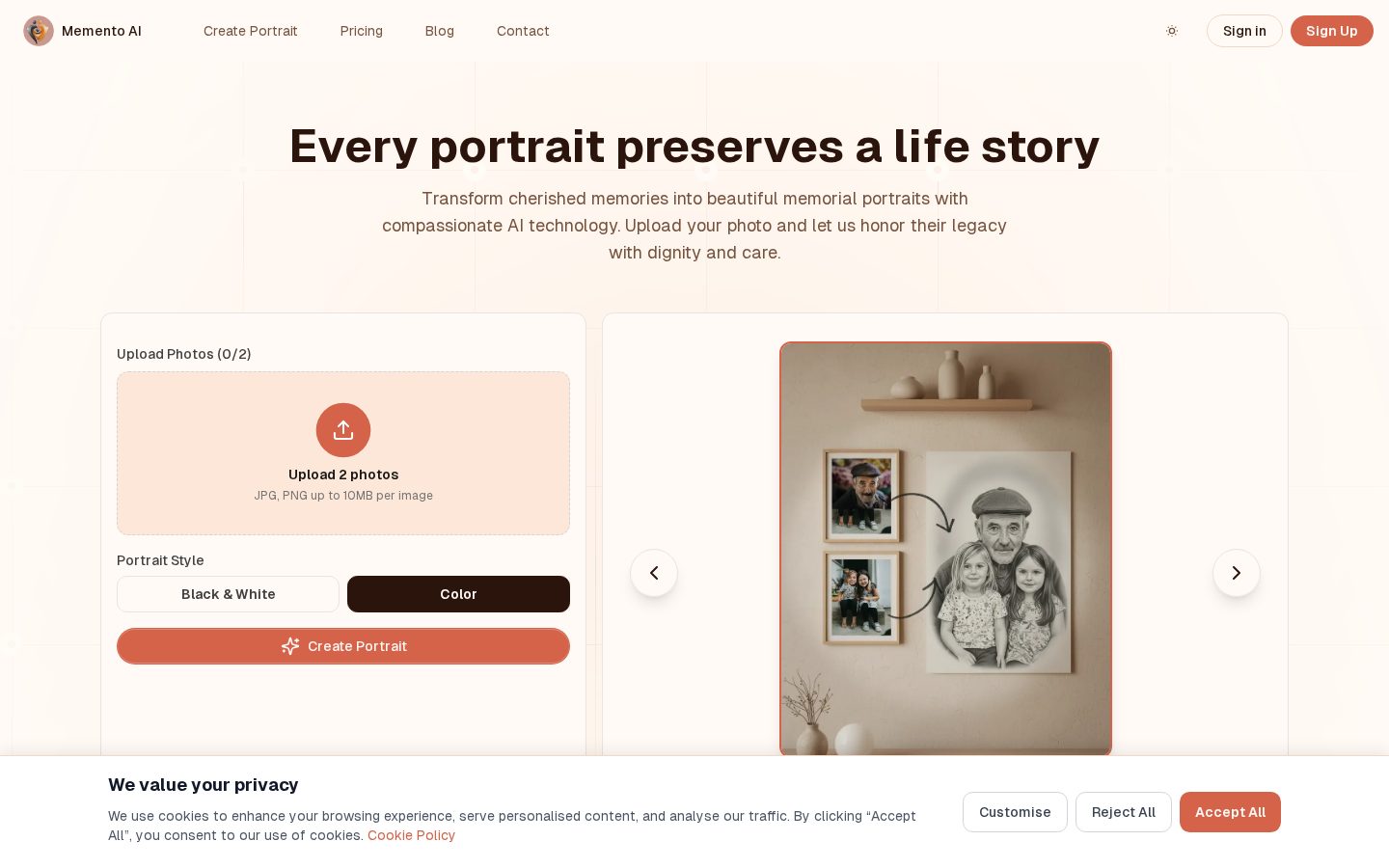 Memento AI Homepage