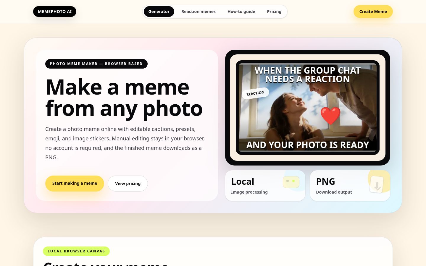 MemePhoto AI Homepage