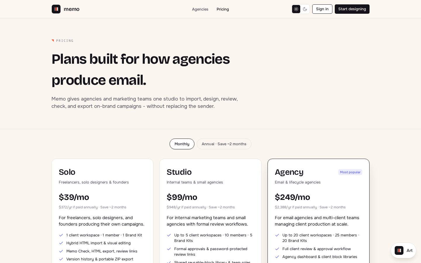 Memo Pricing