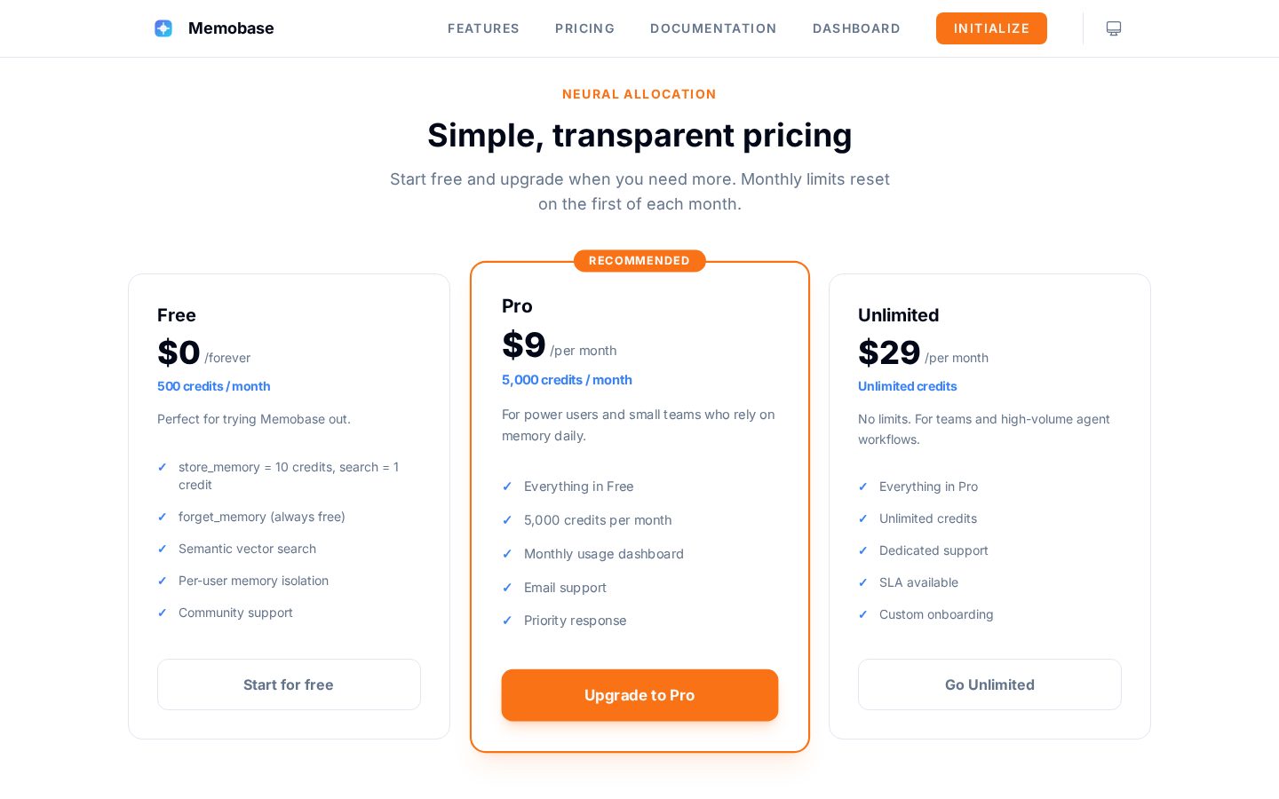 Memobase Pricing