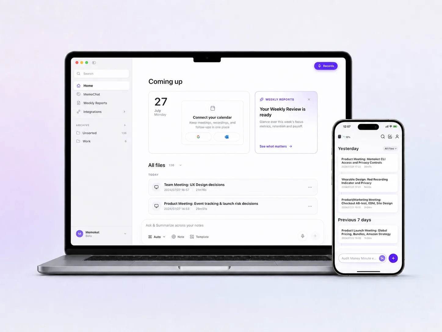 Memoket desktop and mobile apps