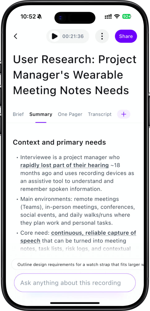 Structured recording summaries