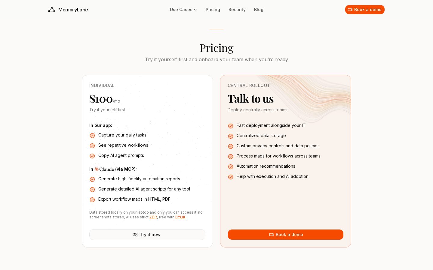 MemoryLane Pricing