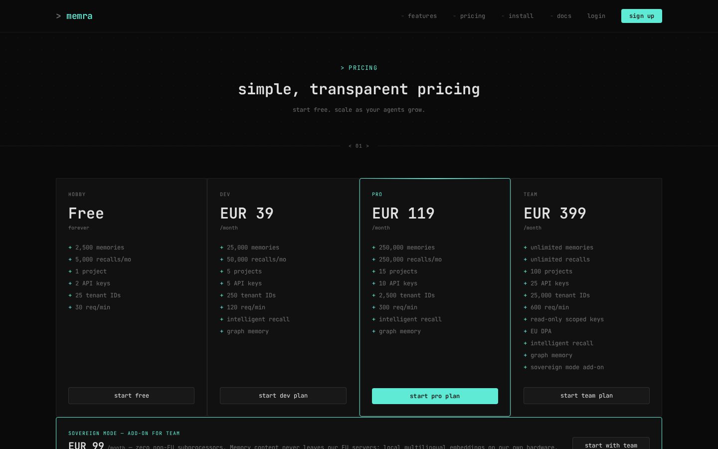 Memra Pricing