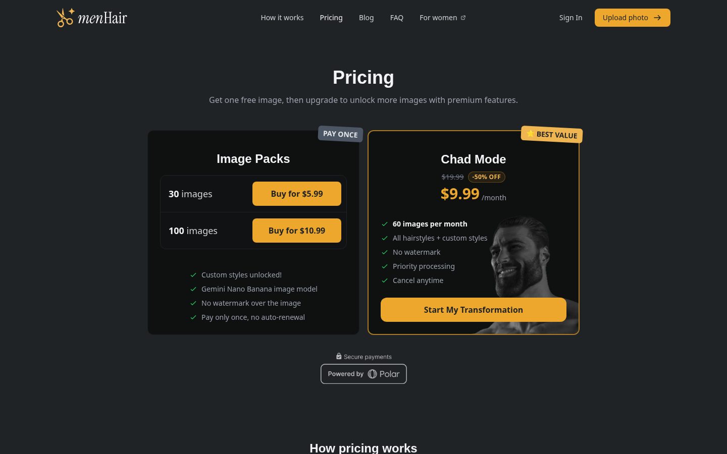 MenHair App Pricing
