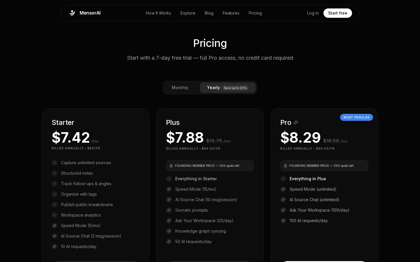 MensorAI Pricing