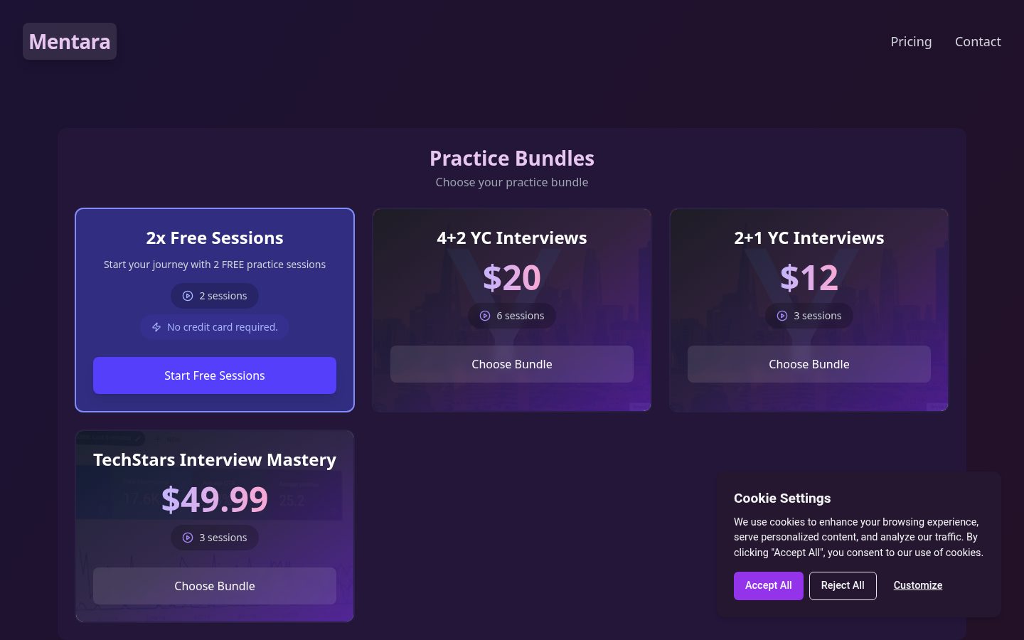 Mentara Pricing